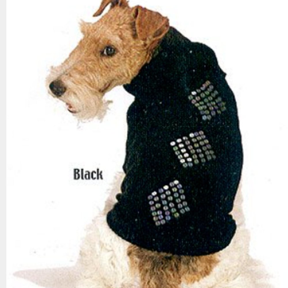 LAST ONE Fashion Pet Black Diamond Sequin Trim Knit Dog Sweater S